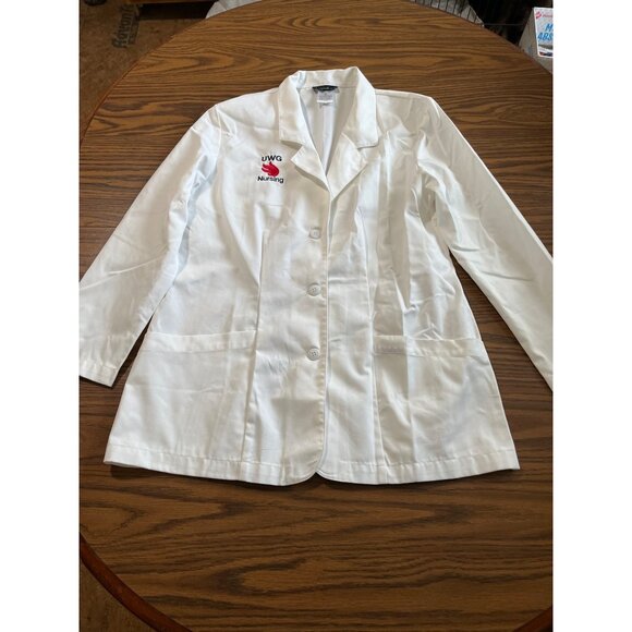 Cherokee UWG Nursing white long sleeved button front lab coat jacket size 12 - Picture 1 of 7
